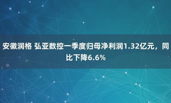 安徽润格 弘亚数控一季度归母净利润1.32亿元,同比下降6.6%