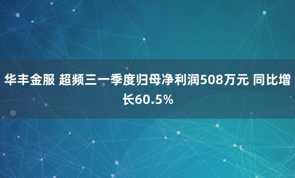 华丰金服 超频三一季度归母净利润508万元 同比增长60.5%