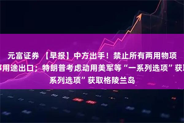 元富证券 【早报】中方出手！禁止所有两用物项对日本军事用途出口；特朗普考虑动用美军等“一系列选项”获取格陵兰岛